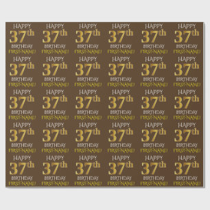 Papier Cadeau Brown, Faux Gold "HAPPY 37th BIRTHDAY"