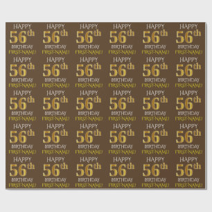 Papier Cadeau Brown, Faux Gold "HAPPY 56th BIRTHDAY"