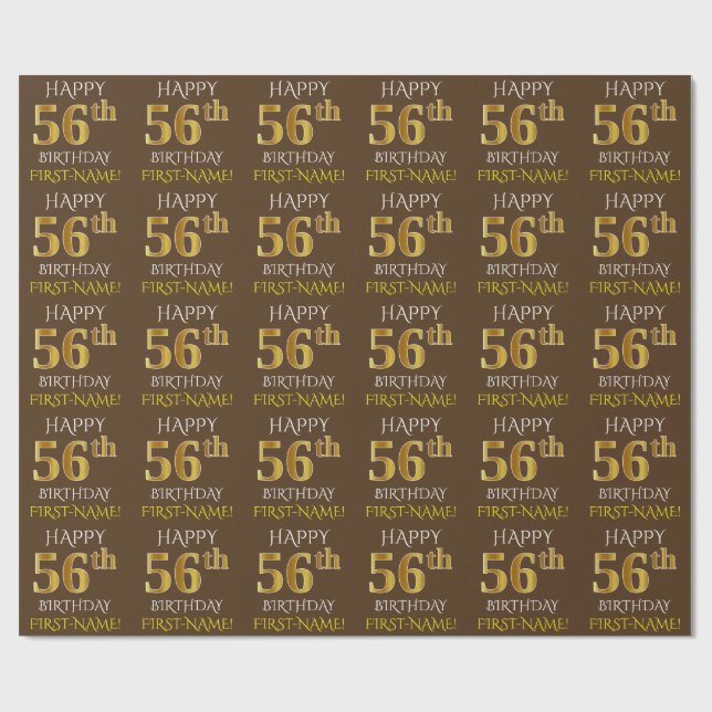 Papier Cadeau Brown, Faux Gold "HAPPY 56th BIRTHDAY" (Plat)
