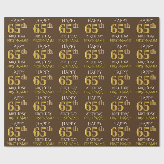 Papier Cadeau Brown, Faux Gold "HAPPY 65th BIRTHDAY" (Plat)