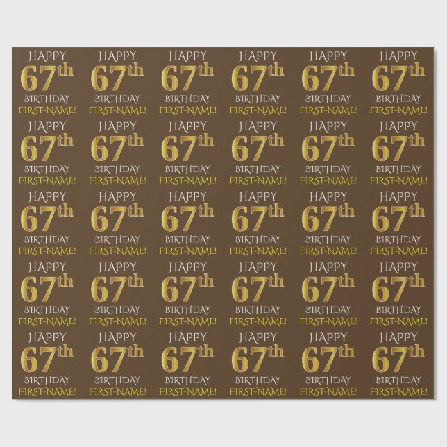Papier Cadeau Brown, Faux Gold "HAPPY 67th BIRTHDAY" (Plat)