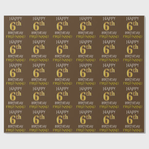 Papier Cadeau Brown, Faux Gold "HAPPY 6th BIRTHDAY"