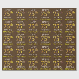 Papier Cadeau Brown, Faux Gold "HAPPY 75th BIRTHDAY"
