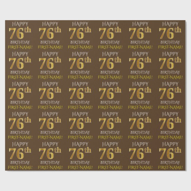 Papier Cadeau Brown, Faux Gold "HAPPY 76th BIRTHDAY" (Plat)