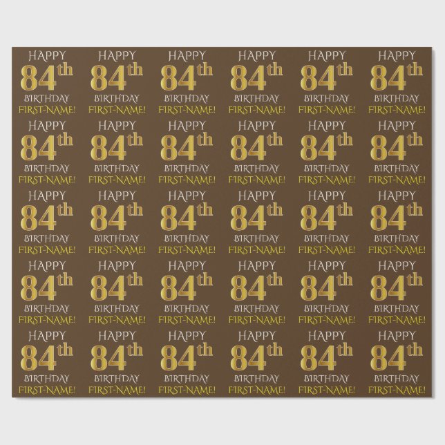 Papier Cadeau Brown, Faux Gold "HAPPY 84th BIRTHDAY" (Plat)