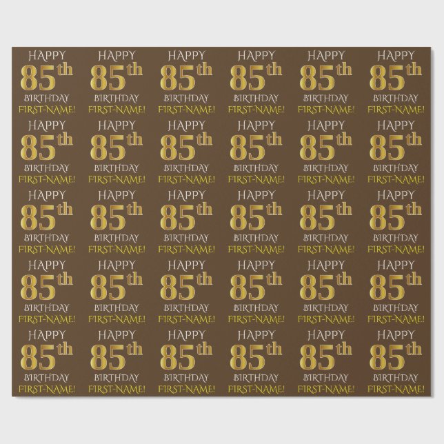 Papier Cadeau Brown, Faux Gold "HAPPY 85th BIRTHDAY" (Plat)