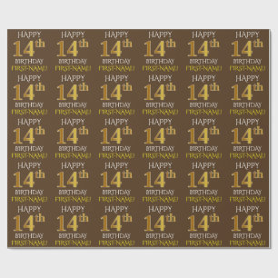 Papier Cadeau Brown, Faux Gold "HEUREUX 14ème anniversaire"