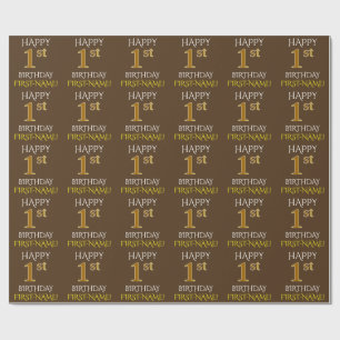 Papier Cadeau Brown, Faux Gold "HEUREUX 1er anniversaire"