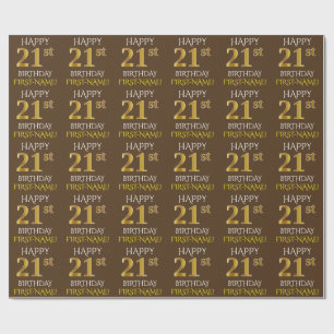 Papier Cadeau Brown, Faux Gold "HEUREUX 21ème anniversaire"