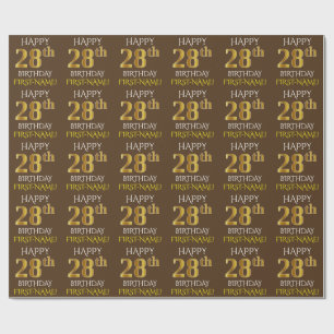 Papier Cadeau Brown, Faux Gold "HEUREUX 28e ANNIVERSAIRE"
