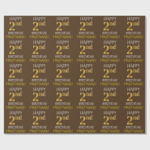 Papier Cadeau Brown, Faux Gold "HEUREUX 2e anniversaire"