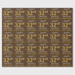 Papier Cadeau Brown, Faux Gold "HEUREUX 32e anniversaire"