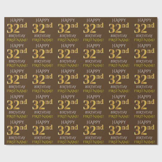 Papier Cadeau Brown, Faux Gold "HEUREUX 32e anniversaire" (Plat)