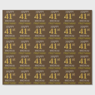 Papier Cadeau Brown, Faux Gold "HEUREUX 41ème anniversaire"