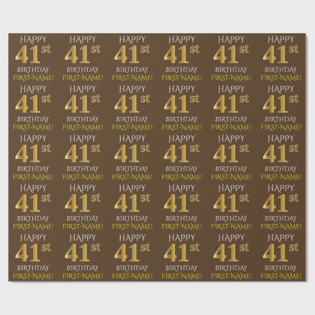 Papier Cadeau Brown, Faux Gold "HEUREUX 41ème anniversaire" (Plat)