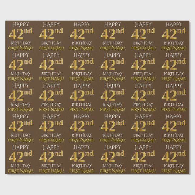 Papier Cadeau Brown, Faux Gold "HEUREUX 42e anniversaire" (Plat)
