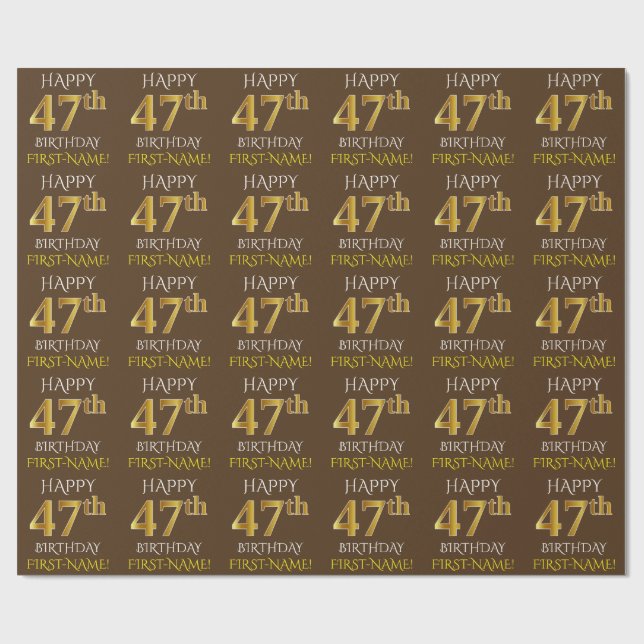 Papier Cadeau Brown, Faux Gold "HEUREUX 47ème anniversaire" (Plat)