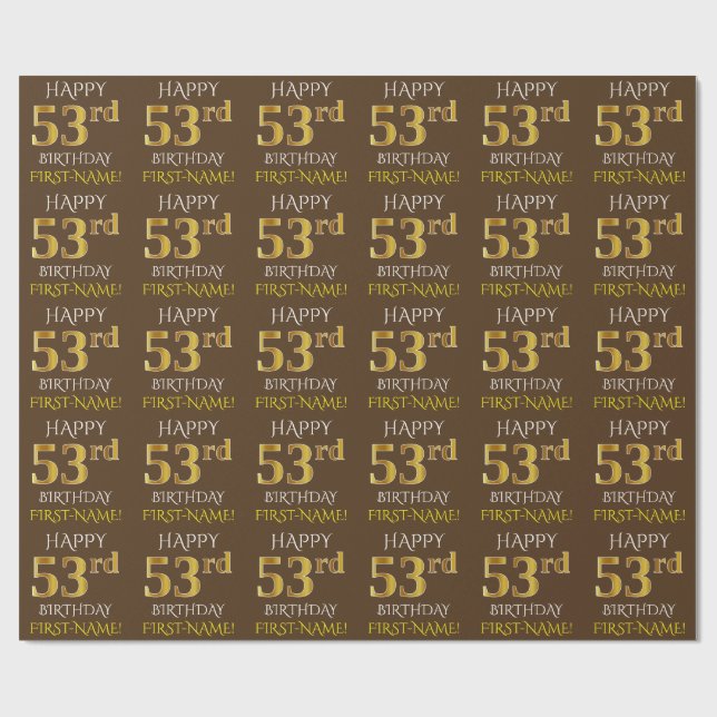 Papier Cadeau Brown, Faux Gold "HEUREUX 53e anniversaire" (Plat)