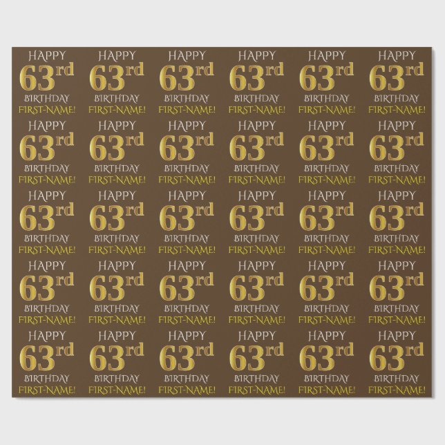 Papier Cadeau Brown, Faux Gold "HEUREUX 63e anniversaire" (Plat)