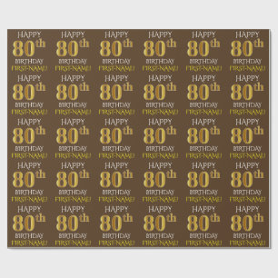 Papier Cadeau Brown, Faux Gold "HEUREUX 80e ANNIVERSAIRE"