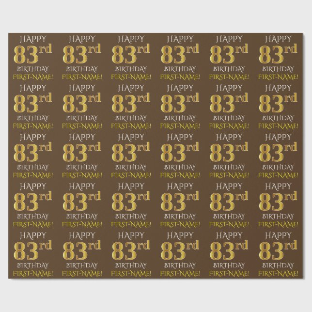 Papier Cadeau Brown, Faux Gold "HEUREUX 83e anniversaire" (Plat)