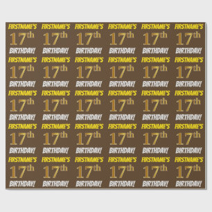 Papier Cadeau Brown, Faux/Imitation Gold, "17e anniversaire"