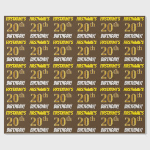 Papier Cadeau Brown, Faux/Imitation Gold, "20e ANNIVERSAIRE"