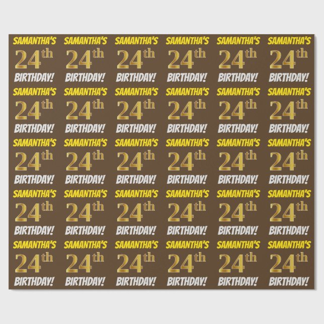 Papier Cadeau Brown, Faux/Imitation Gold, "24e anniversaire" (Plat)