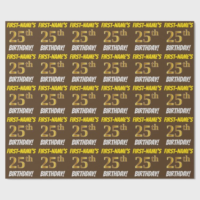 Papier Cadeau Brown, Faux/Imitation Gold, "25e anniversaire" (Plat)