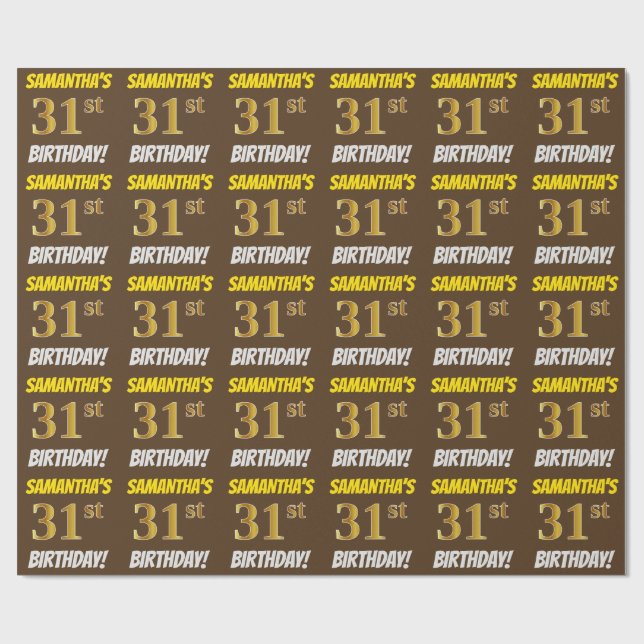 Papier Cadeau Brown, Faux/Imitation Gold, "31e ANNIVERSAIRE" (Plat)