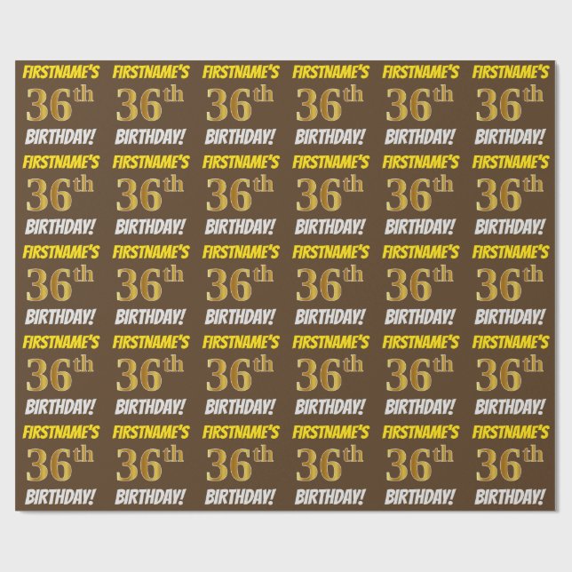 Papier Cadeau Brown, Faux/Imitation Gold, "36e anniversaire" (Plat)