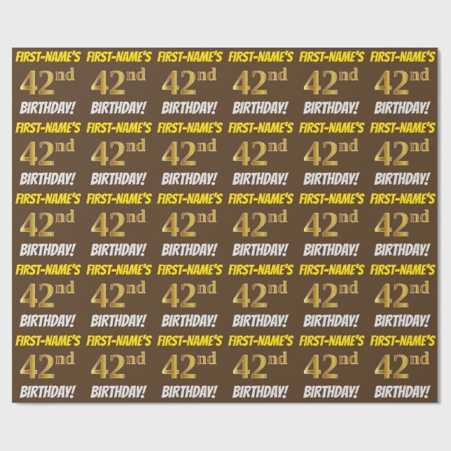 Papier Cadeau Brown, Faux/Imitation Gold, "42e anniversaire" (Plat)