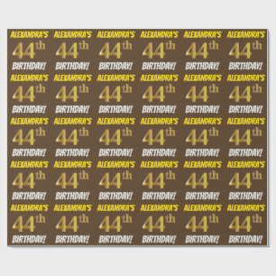 Papier Cadeau Brown, Faux/Imitation Gold, "44e anniversaire"