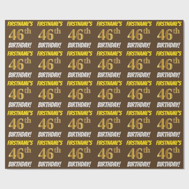 Papier Cadeau Brown, Faux/Imitation Gold, "46e anniversaire" (Plat)
