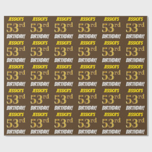 Papier Cadeau Brown, Faux/Imitation Gold, "53e anniversaire"