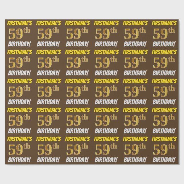 Papier Cadeau Brown, Faux/Imitation Gold, "59e ANNIVERSAIRE" (Plat)