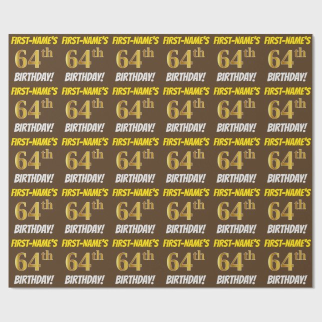 Papier Cadeau Brown, Faux/Imitation Gold, "64e anniversaire" (Plat)