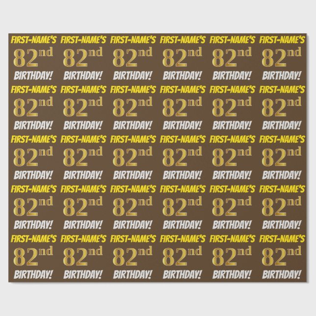 Papier Cadeau Brown, Faux/Imitation Gold, "82e anniversaire" (Plat)