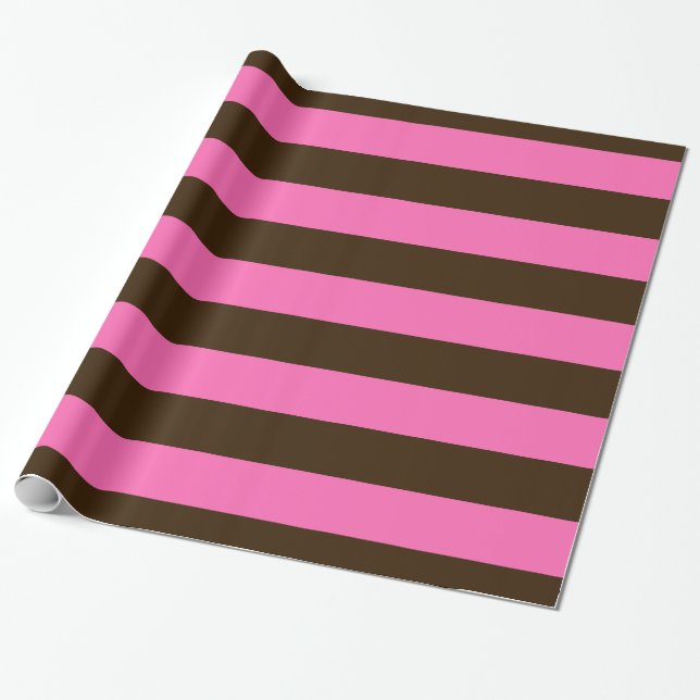 Papier Cadeau Brown foncé, rose chaud #2 XL Preppy Stripe 1X (Déroulé)