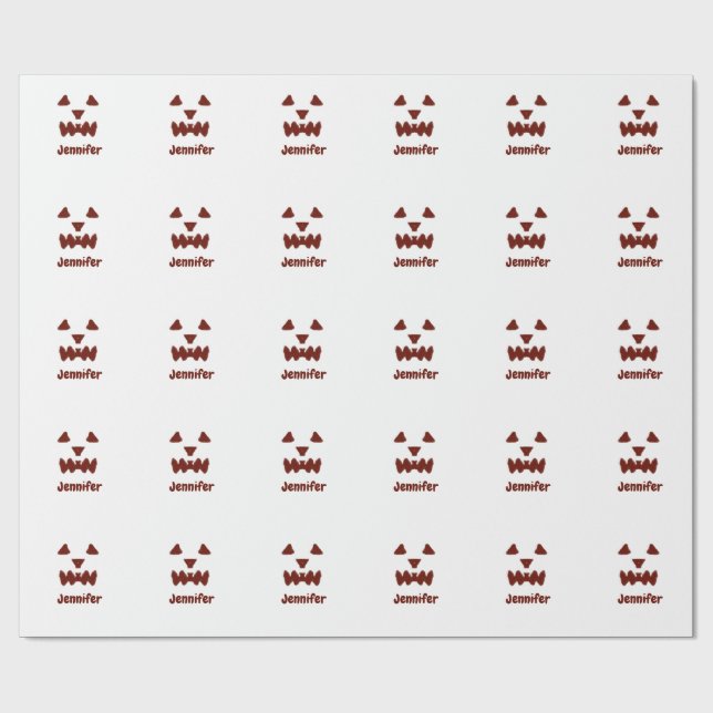 Papier Cadeau Brown Halloween effrayant visage chute ajouter nom (Plat)