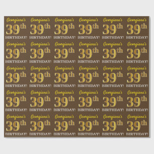 Papier Cadeau Brown, imitation de l'aspect or "39e ANNIVERSAIRE"