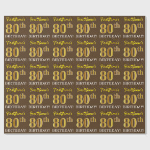 Papier Cadeau Brown, imitation de l'aspect or "80e ANNIVERSAIRE"