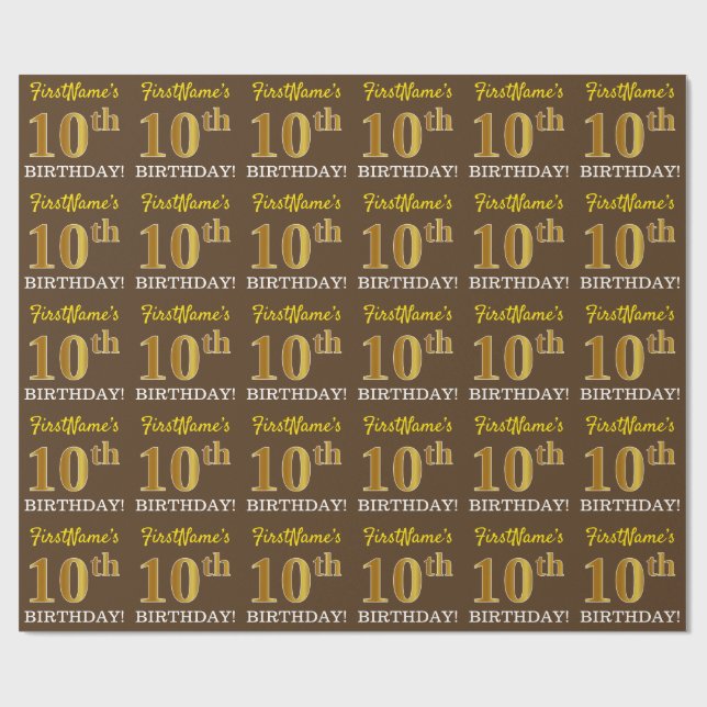 Papier Cadeau Brown, Imitation Gold Look "10ème anniversaire" (Plat)