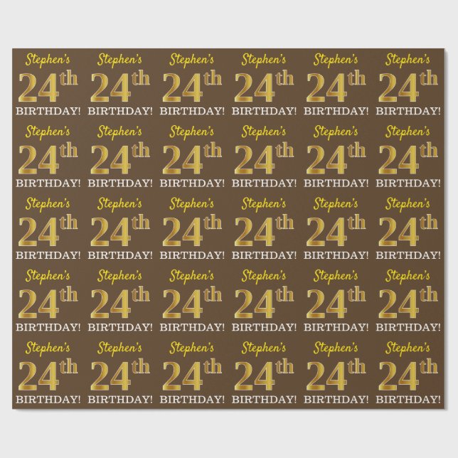 Papier Cadeau Brown, Imitation Gold Look "24e anniversaire" (Plat)
