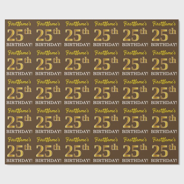 Papier Cadeau Brown, Imitation Gold Look "25e anniversaire" (Plat)