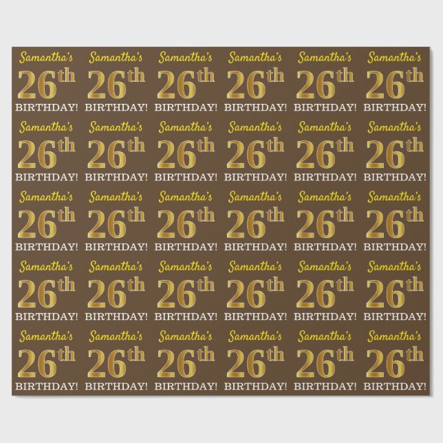 Papier Cadeau Brown, Imitation Gold Look "26e anniversaire" (Plat)