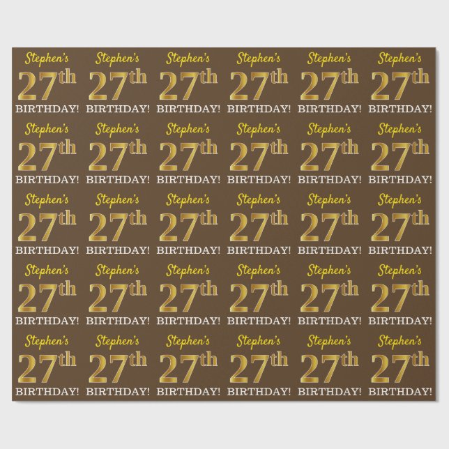 Papier Cadeau Brown, Imitation Gold Look "27e anniversaire" (Plat)