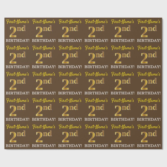 Papier Cadeau Brown, Imitation Gold Look "2e anniversaire" (Plat)