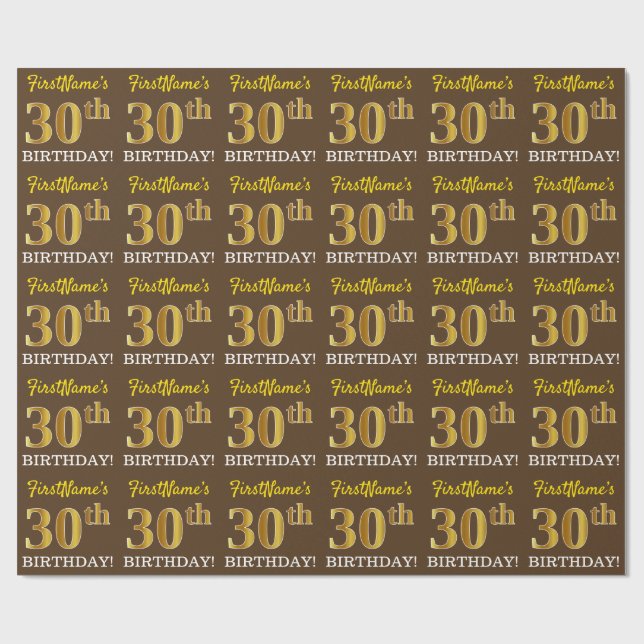 Papier Cadeau Brown, Imitation Gold Look "30e anniversaire" (Plat)