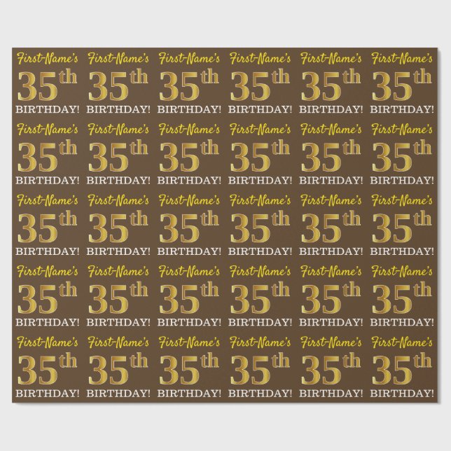 Papier Cadeau Brown, Imitation Gold Look "35e anniversaire" (Plat)